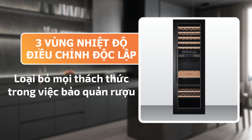 Tủ bảo quản rượu âm tủ Malloca MWC-95BI 3 vùng nhiệt độ